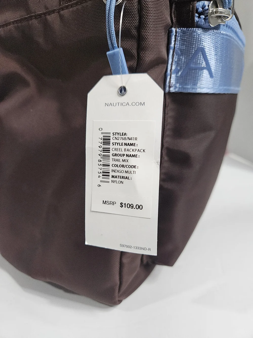 Nautica Men’s Brown Backpack with Light Blue Accents